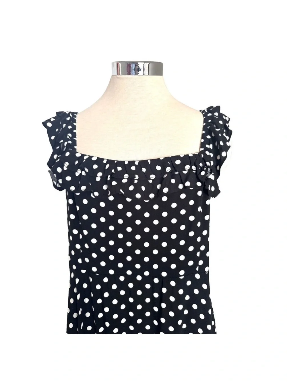 kate spade black and White Polka Dot Ruffled Strap Maxi Dress